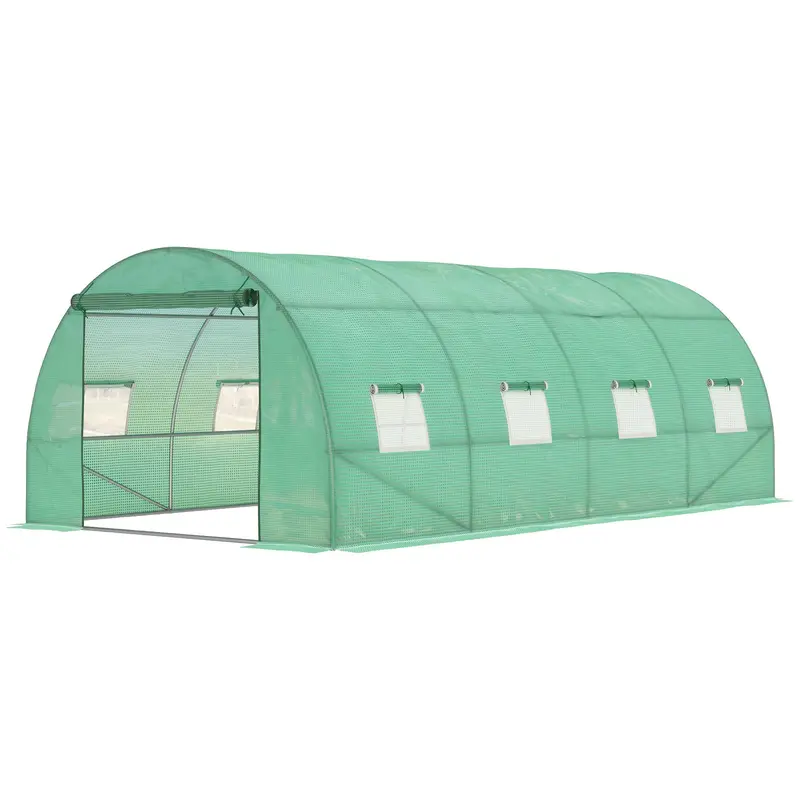 19' X 10' X 6.6' Walk-In Tunnel Greenhouse With 8 Mesh Windows, Green 1