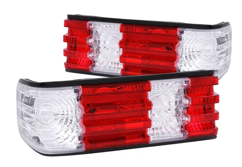 1981-1991 Mercedes Benz S Class W126 300Se/300Sel/380Se/380Sel/420Sel/500Sel/560Sel/300Sd/300Sdl/350Sd/350Sdl Tail Lights Chrome Red/Clear Lens 1