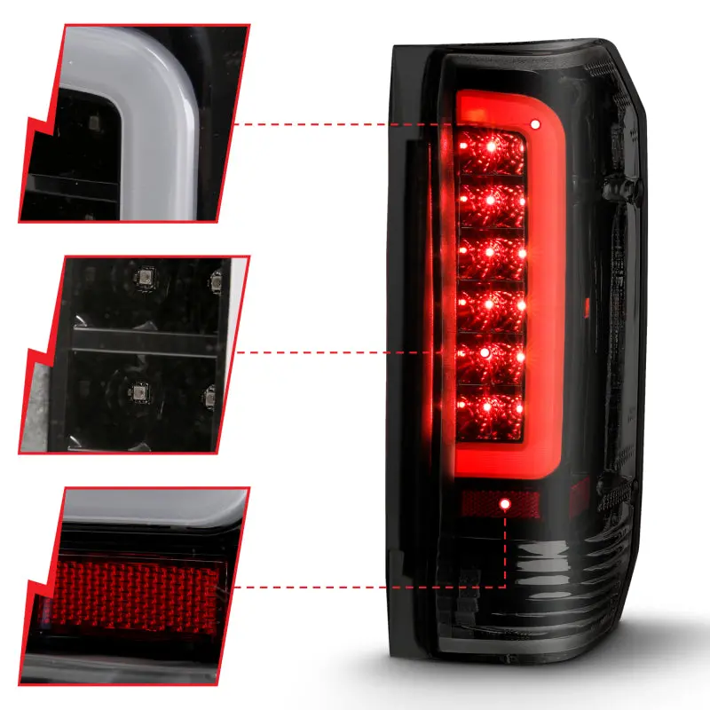 1987-1996 Ford F-150 / F-250 / F-350 / 1989-1998 F-450 / 1987-1996 Bronco Led C Bar Taillights Black Smoke Lens 2