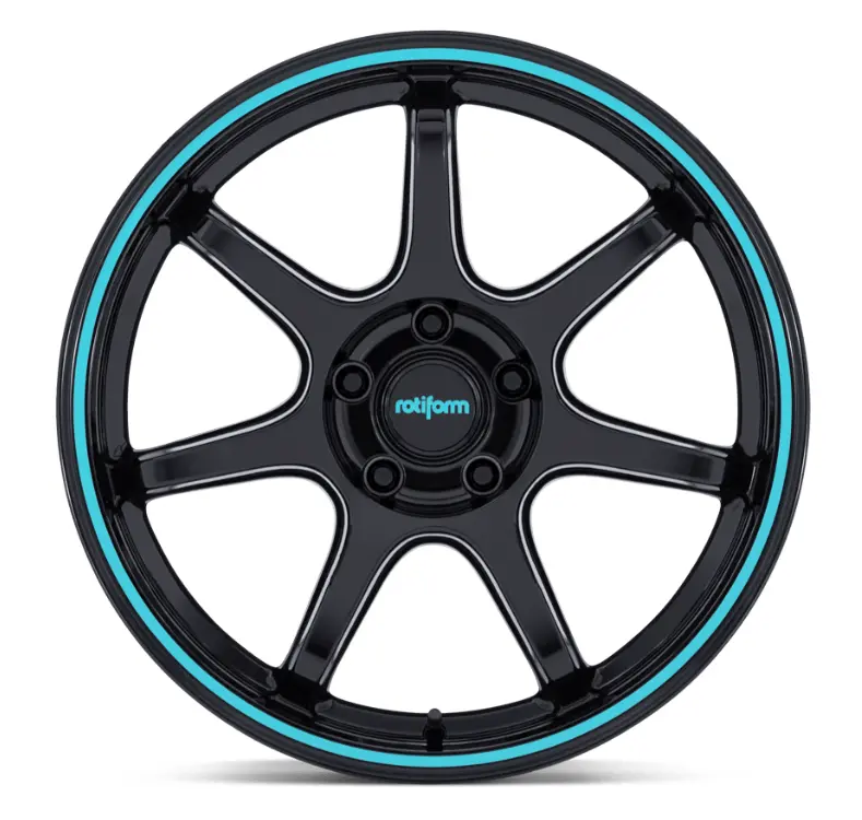 19X8.5 Rotiform Rc208 Bpu Gloss Black W/ Teal Stripe 4