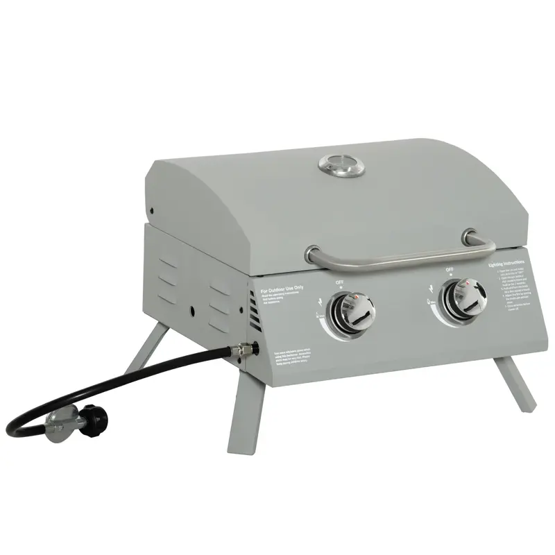 2 Burner Portable Propane Gas Grill With Foldable Legs, Silver 1