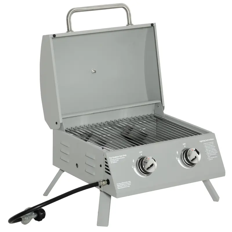 2 Burner Portable Propane Gas Grill With Foldable Legs, Silver 2