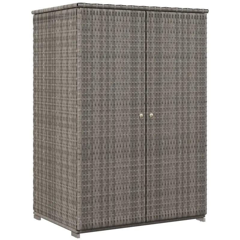 2-Door Rattan Wicker Outdoor Storage Cabinet With Drawer & Removable Shelf, Dark Grey 1