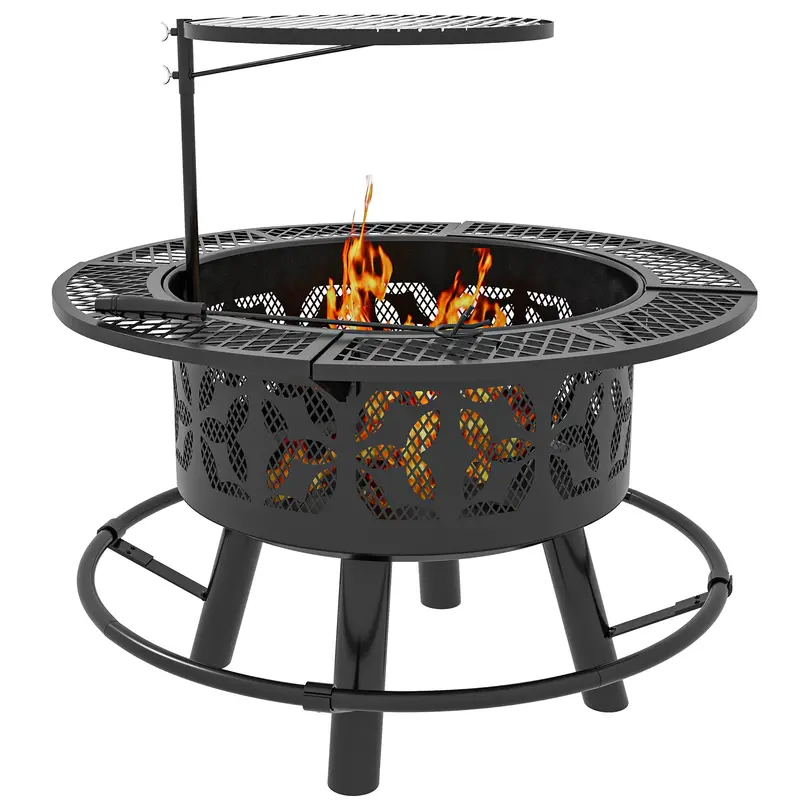 2-In-1 Fire Pit, 33" Portable Wood Burning Firepit With Adjustable Cooking Grate, Black 1