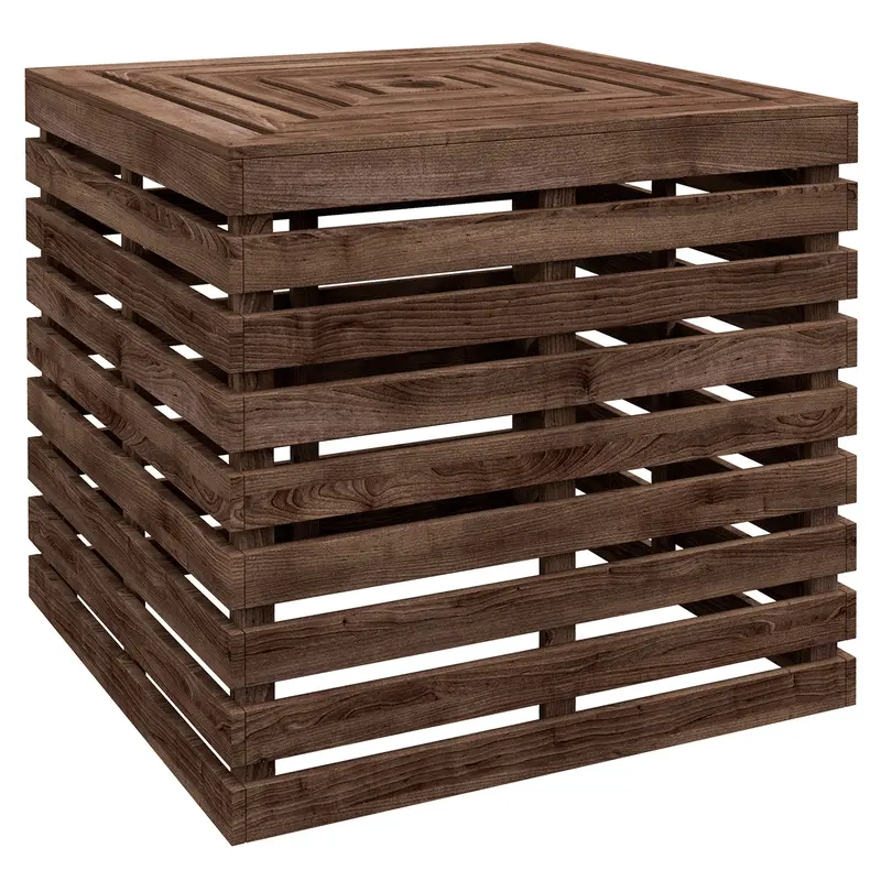2-In-1 Wooden Umbrella Base & Side Table With Storage, Brown 1