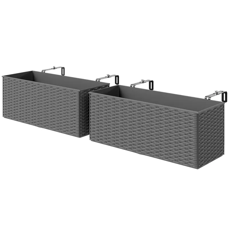 2 Pack 20" Railing Planter Boxes With Hooks And Drainage, Grey 2