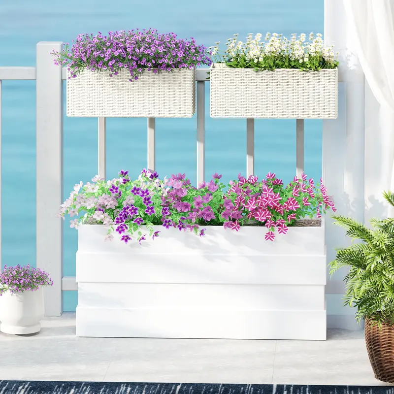 2 Pack 20" Railing Planter Boxes With Hooks And Drainage, White 2