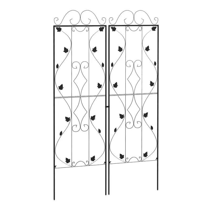 2 Pack 71" X 20" Metal Garden Trellis For Climbing Plants, Leaf Design 1