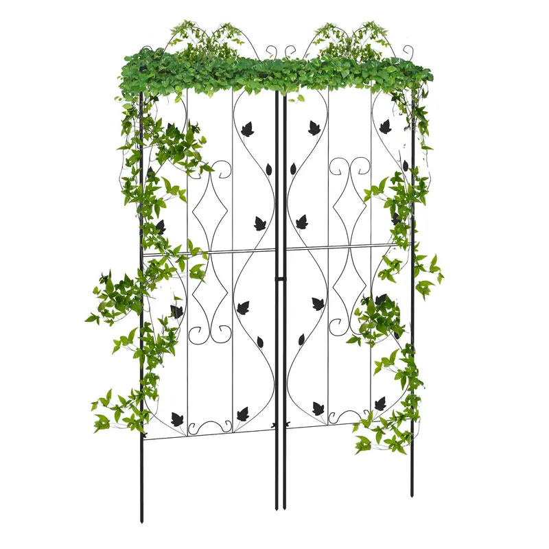 2 Pack 71" X 20" Metal Garden Trellis For Climbing Plants, Leaf Design 2