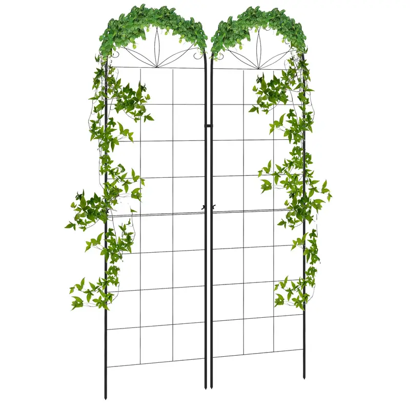 2 Pack 71" X 20" Metal Garden Trellis For Climbing Plants With Vine Design 1