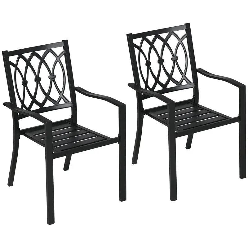 2 Pcs Outdoor Metal Dining Armchairs With Floral Patterns,Stackable Design, Black 2