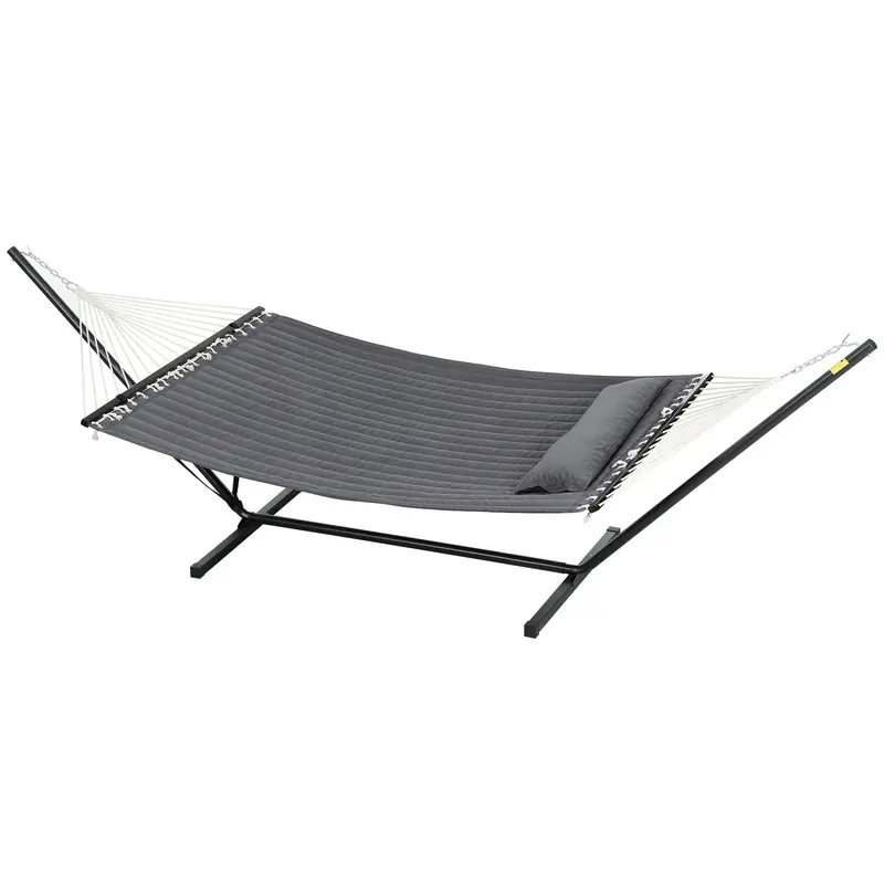 2 Person Hammock With Stand Pillow Spreader Bars For Outdoor Camping Beach, Dark Grey 1