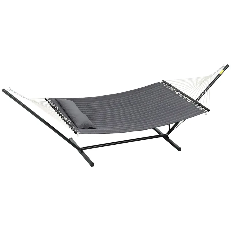 2 Person Hammock With Stand Pillow Spreader Bars For Outdoor Camping Beach, Dark Grey 2