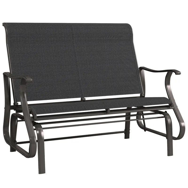 2-Person Patio Glider Chair With Mesh Seat And Backrest, Black 1