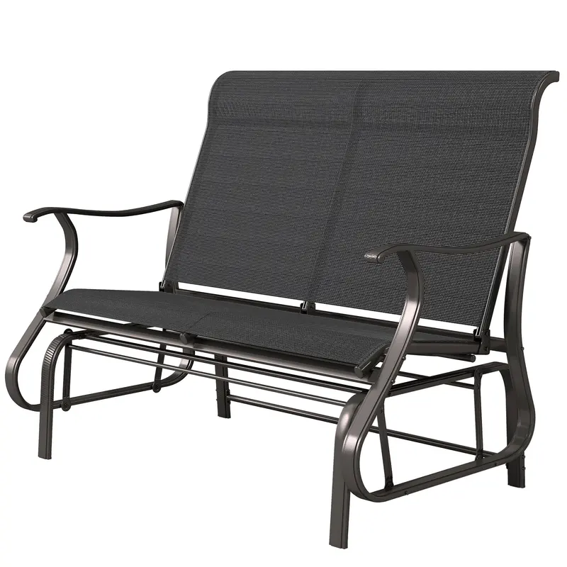 2-Person Patio Glider Chair With Mesh Seat And Backrest, Black 2
