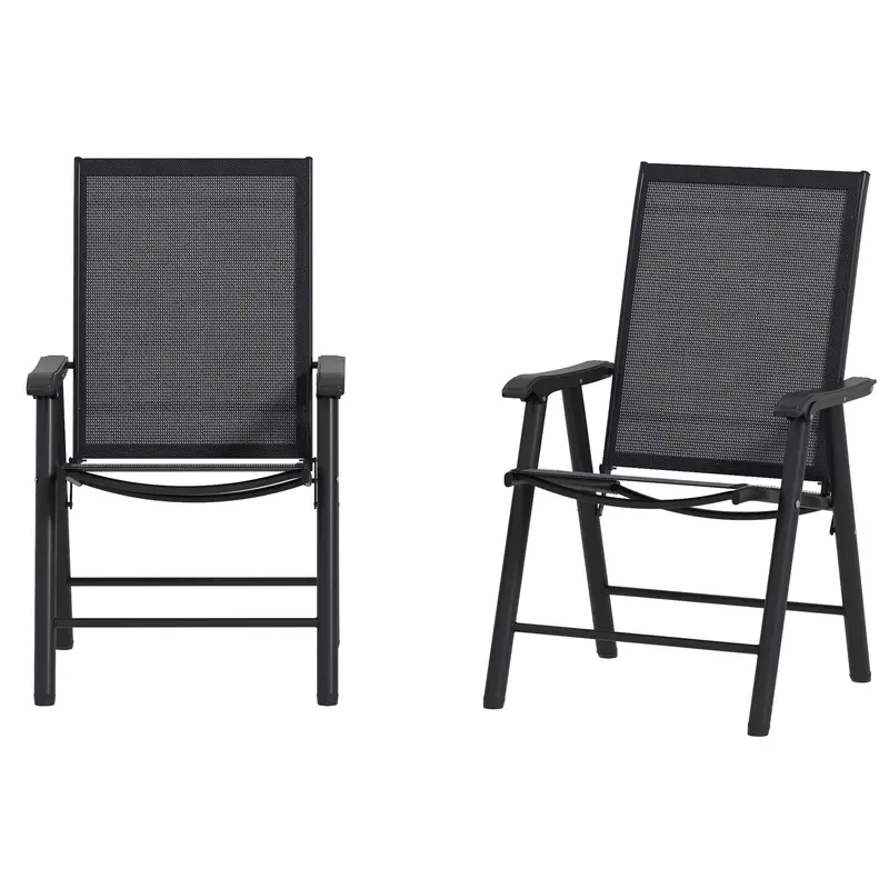 2-Piece Folding Chair Set, Outdoor Furniture Set With Mesh Fabric & Armrests, Dark Grey 2