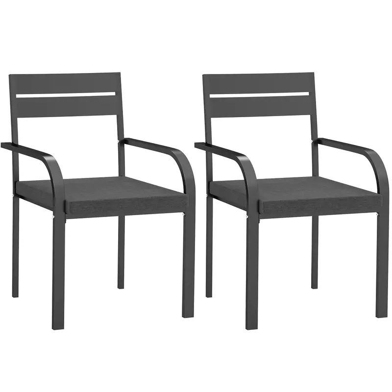 2 Piece Outdoor Dining Chairs W/ Aluminum Frame & Soft Cushion For Deck & Poolside, Grey 1
