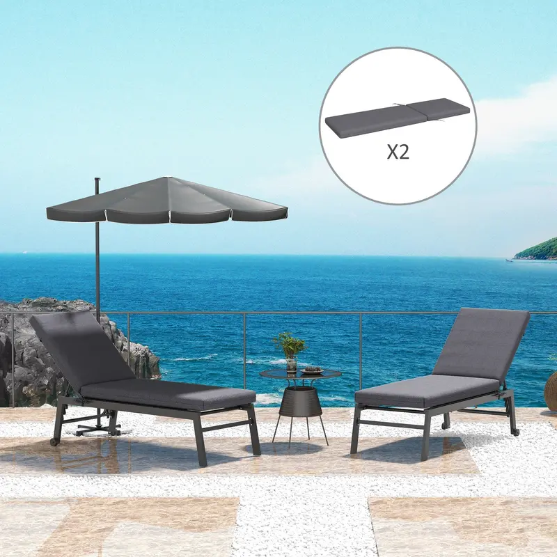 2-Piece Patio Chair Cushion Pillows Replacement, Back & Seat Cushions Set With Ties, Grey 2