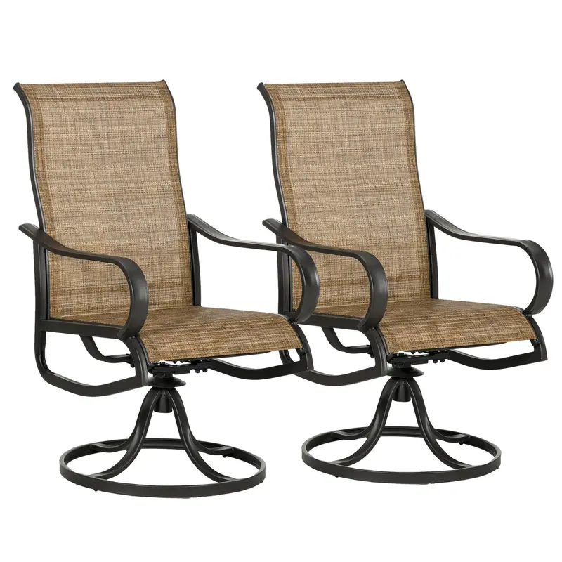 2-Piece Patio Dining Chairs, 360° Swivel Rocking Chairs With Curved Armrests, Brown 1