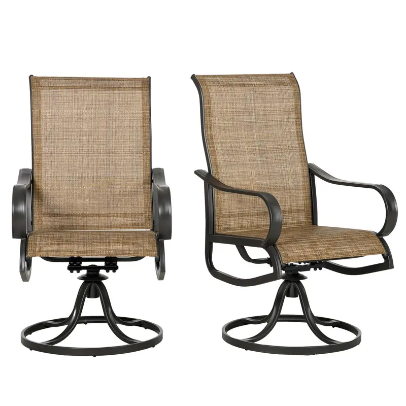 2-Piece Patio Dining Chairs, 360° Swivel Rocking Chairs With Curved Armrests, Brown 2