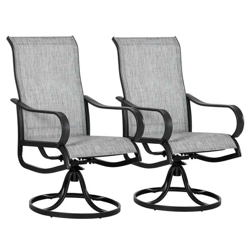 2-Piece Patio Dining Chairs, 360° Swivel Rocking Chairs With Curved Armrests, Dark Grey 1
