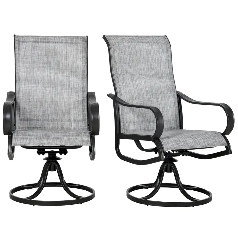 2-Piece Patio Dining Chairs, 360° Swivel Rocking Chairs With Curved Armrests, Dark Grey 2