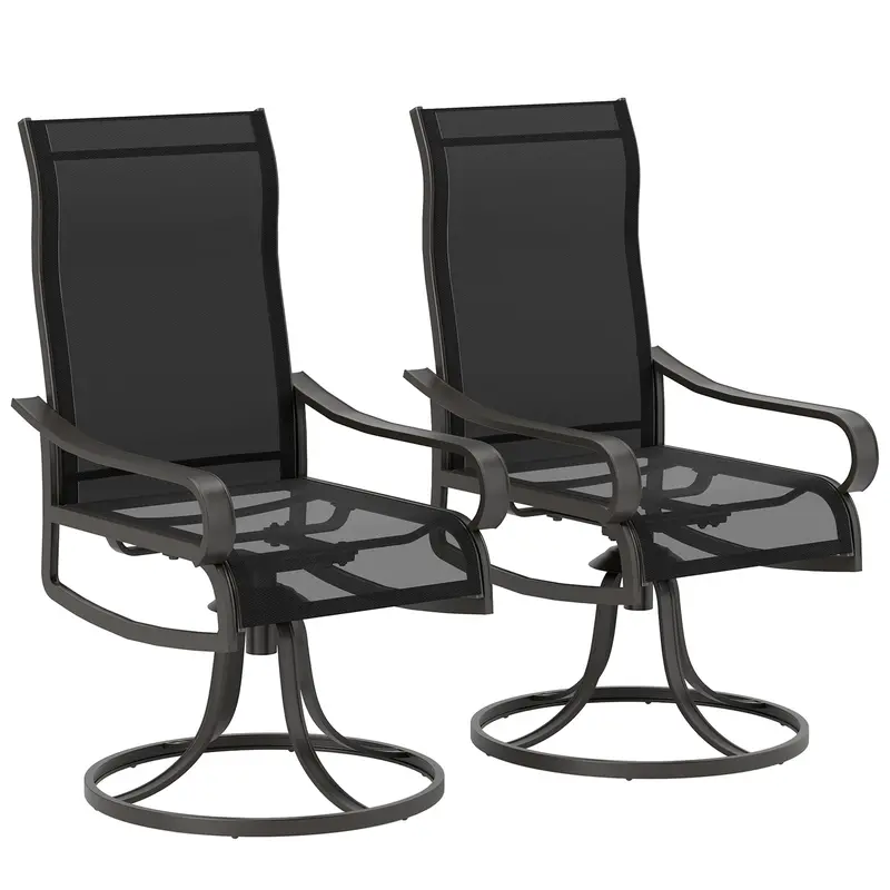 2-Piece Patio Dining Chairs, 360¡Ã Swivel Rocking Chairs With Curved Armrests, Black 1
