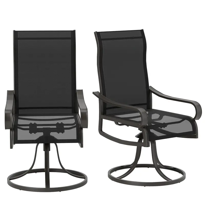 2-Piece Patio Dining Chairs, 360¡Ã Swivel Rocking Chairs With Curved Armrests, Black 2