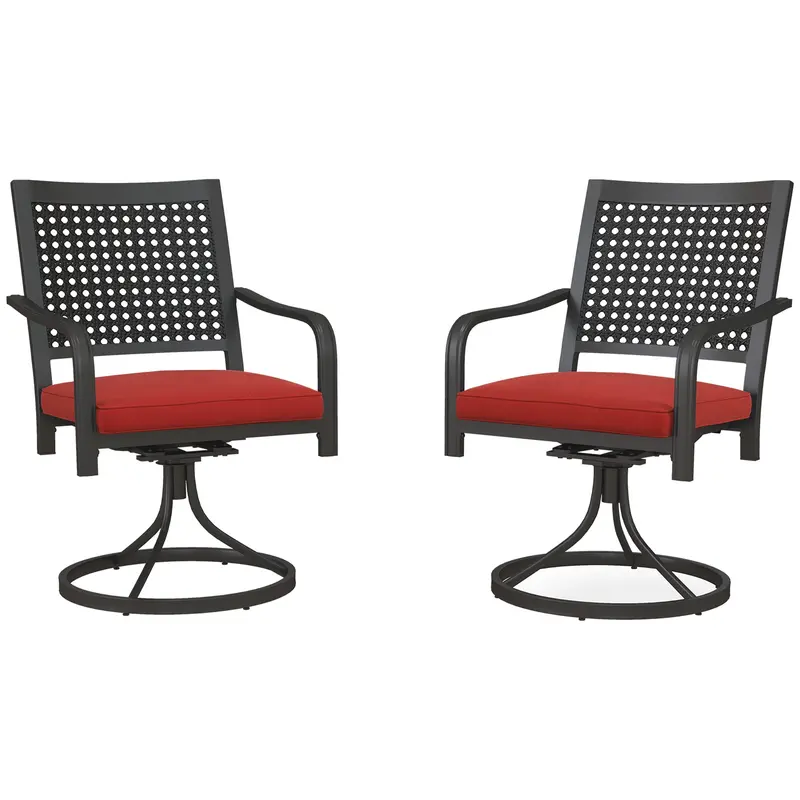 2-Piece Patio Swivel Chairs With Cushion, Outdoor Swivel Rocker With Curved Armrests, Red 2