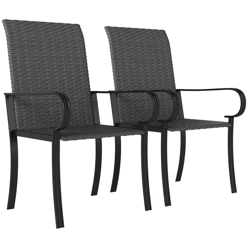 2 Piece Pe Rattan Patio Dining Chairs With Steel Frame For Pool Side, Porch, Black 1