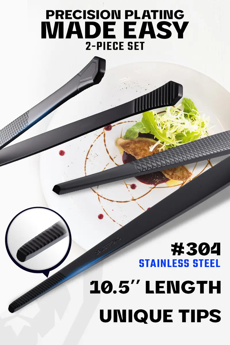2 Piece Plating Tweezer Set | 10.5" Straight + 10.5" Straight Wide Tip | Professional Set | Dalstrong © 2