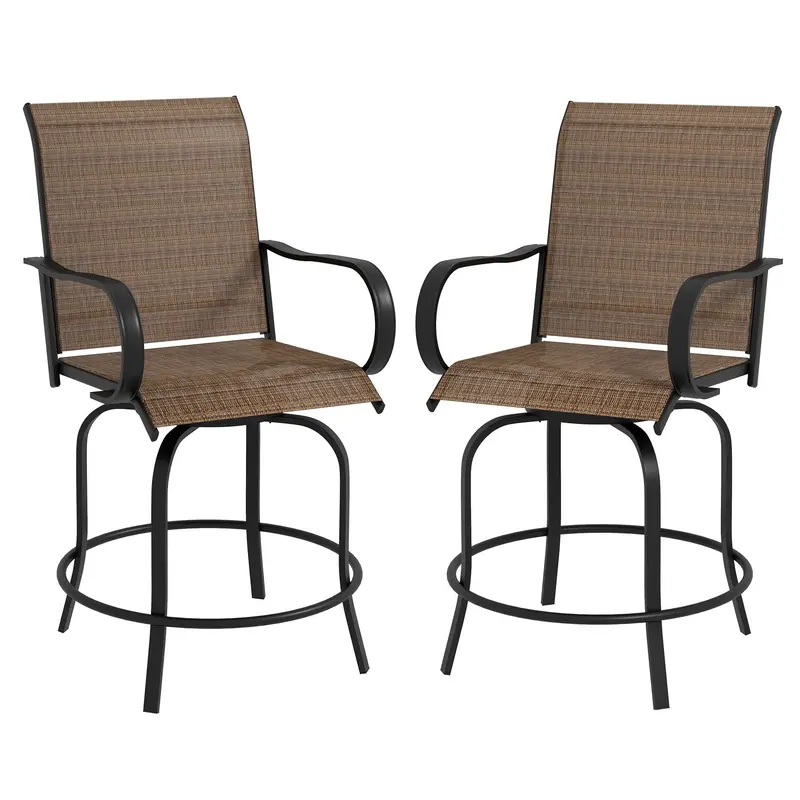 2 Pieces Outdoor Bar Stools, 360° Swivel Bar Height Chairs, 26.8" X 29.5" X 48.4", Brown 1