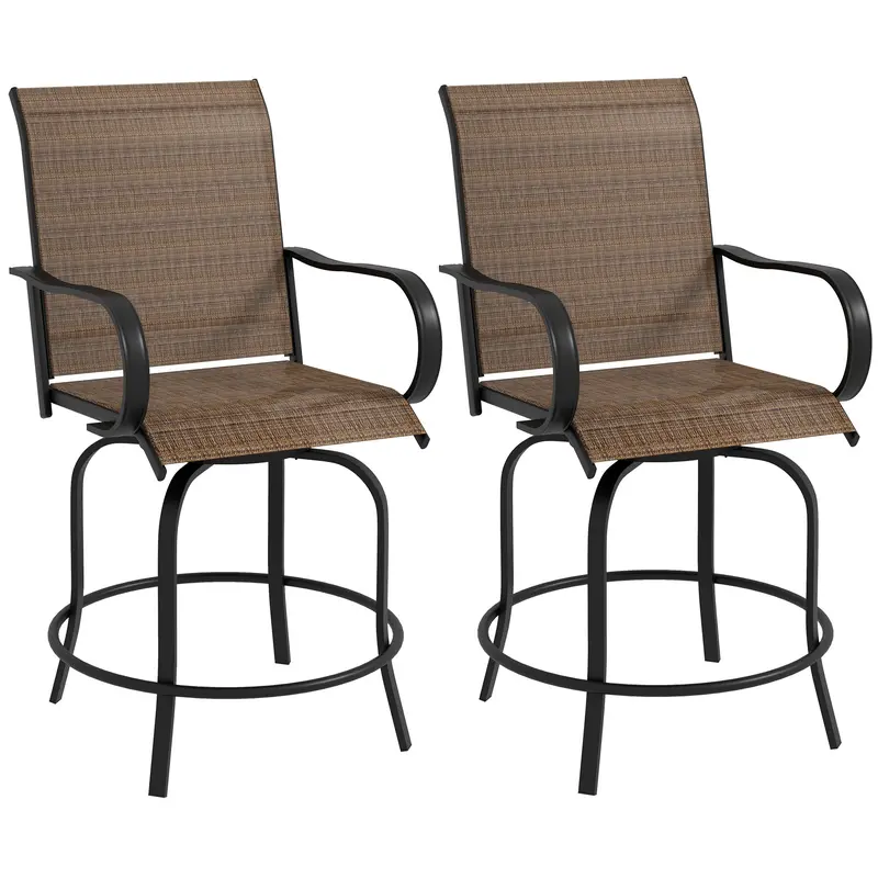 2 Pieces Outdoor Bar Stools, 360° Swivel Bar Height Chairs, 26.8" X 29.5" X 48.4", Brown 2