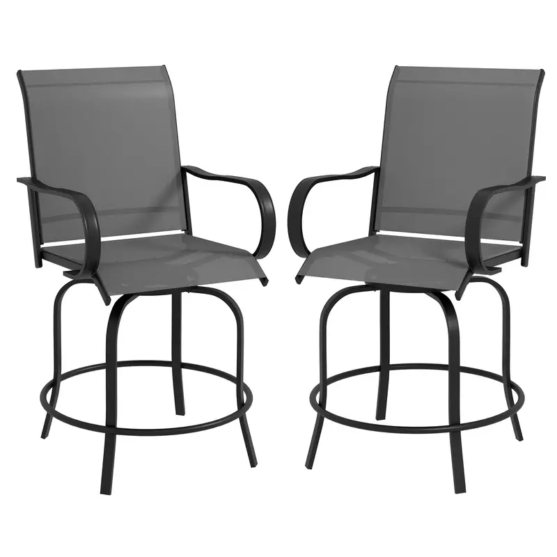 2 Pieces Outdoor Bar Stools, 360° Swivel Bar Height Chairs, 26.8" X 29.5" X 48.4", Grey 1