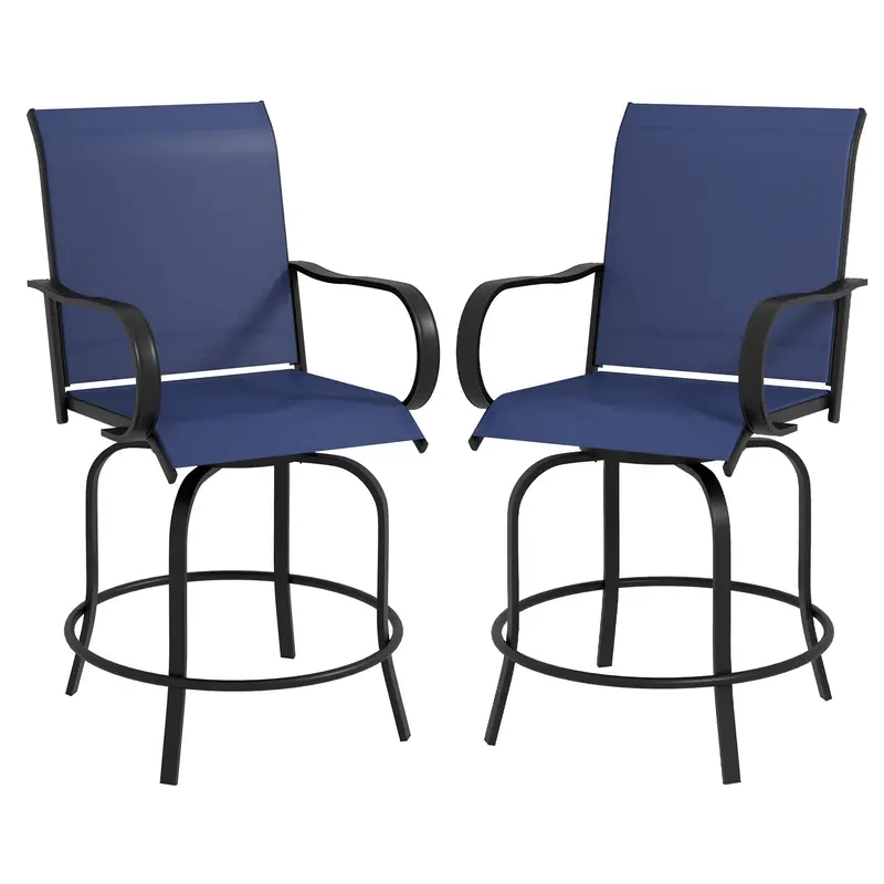 2 Pieces Outdoor Bar Stools, 360° Swivel Bar Height Chairs, 26.8" X 29.5" X 48.4", Navy Blue 1