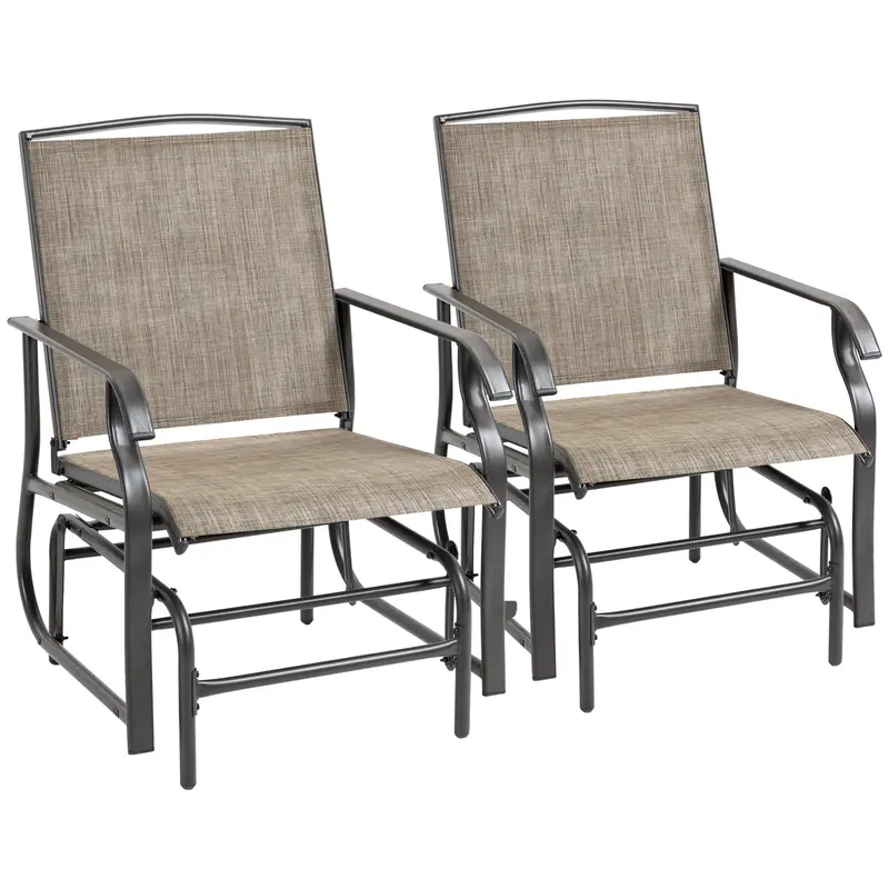 2 Pieces Outdoor Glider Rocking Chair Set With Breathable Mesh Fabric, Dark Brown 1