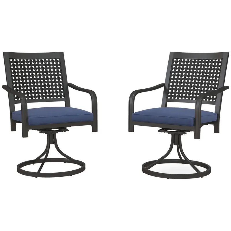 2 Pieces Patio Swivel Chairs With Cushion, Outdoor Rocker With Curved Armrests, Navy Blue 2