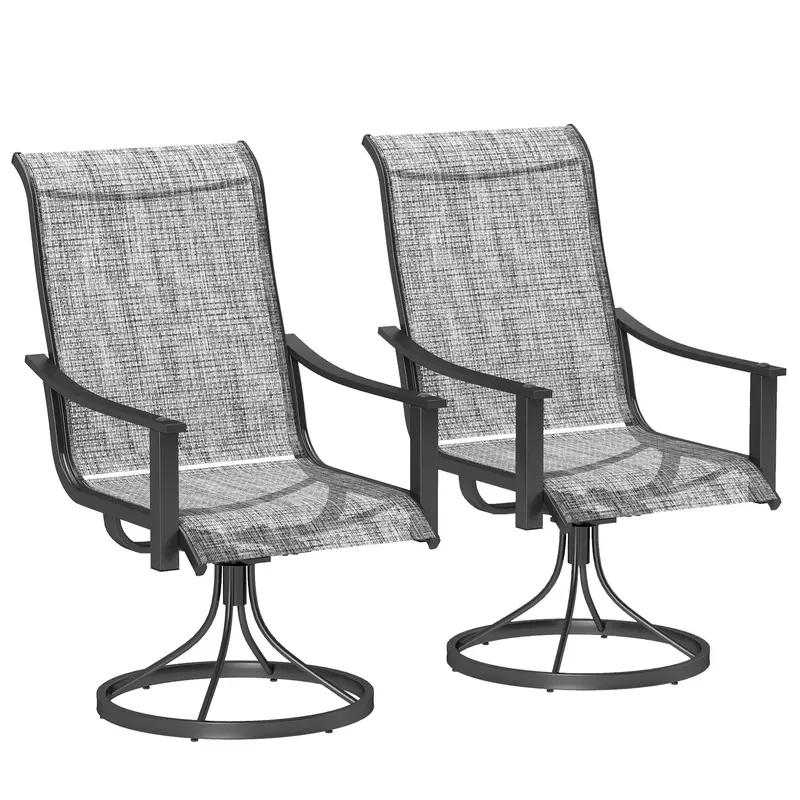 2 Pieces Rocking Swivel Patio Chairs With High Back & Curved Armrests, Mixed Grey 1