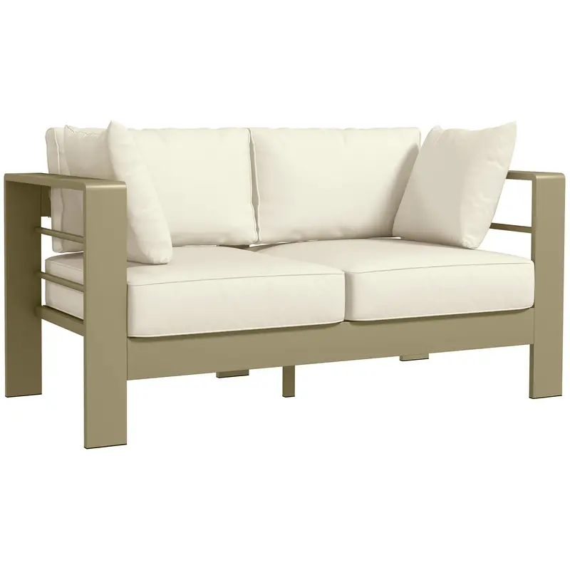 2-Seat Outdoor Patio Loveseat, Garden Sofa With Cushions & Wide Armrests, Cream White 1