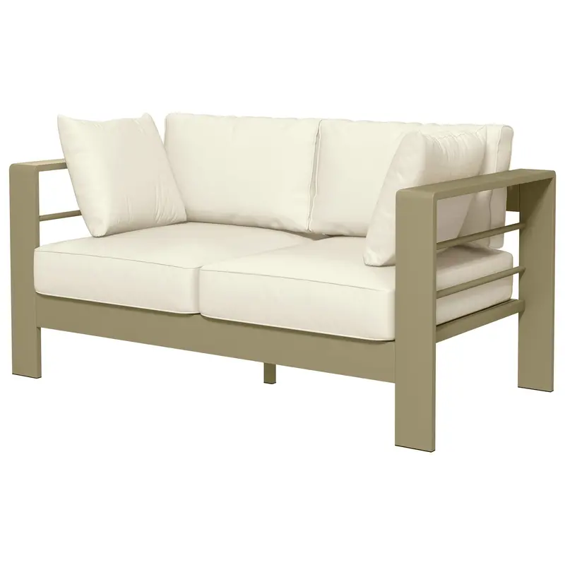 2-Seat Outdoor Patio Loveseat, Garden Sofa With Cushions & Wide Armrests, Cream White 2