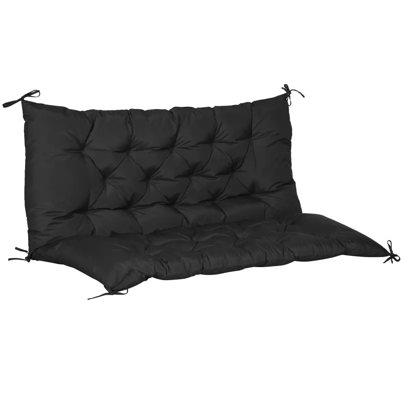 2 Seater Garden Bench Cushions, Non-Slip Soft Pad With Backrest, 47" X 43" X 5", Black 1
