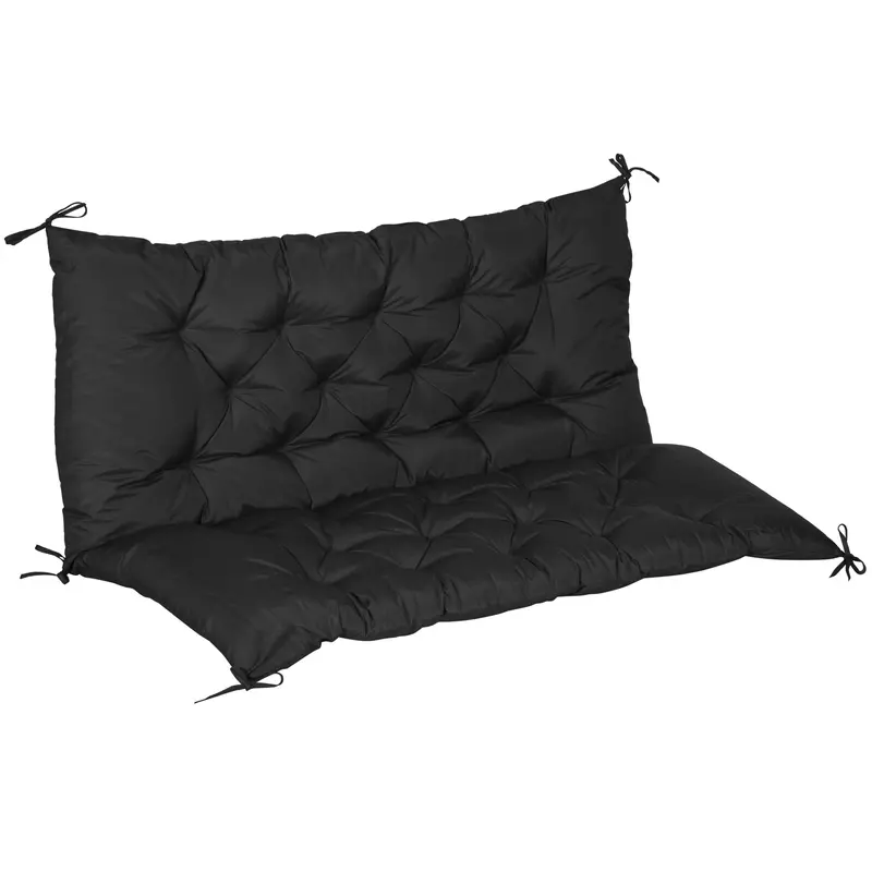 2 Seater Garden Bench Cushions, Non-Slip Soft Pad With Backrest, 47" X 43" X 5", Black 2