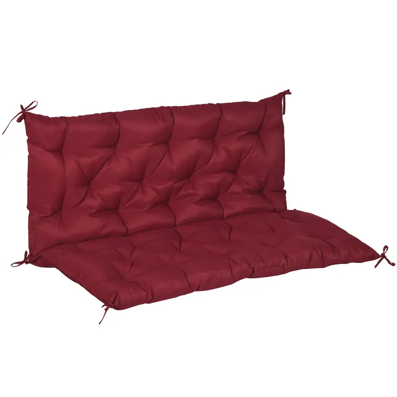 2 Seater Garden Bench Cushions, Non-Slip Soft Pad With Backrest, 47" X 43" X 5", Wine Red 1