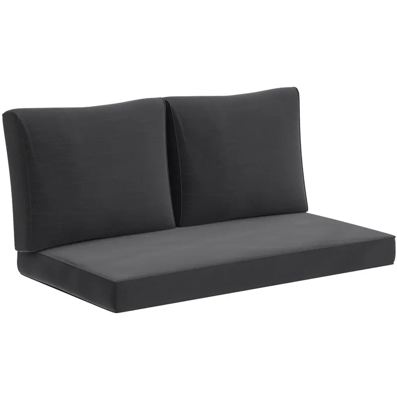 2 Seater Outdoor Seat Cushions With Backrest, Black 1