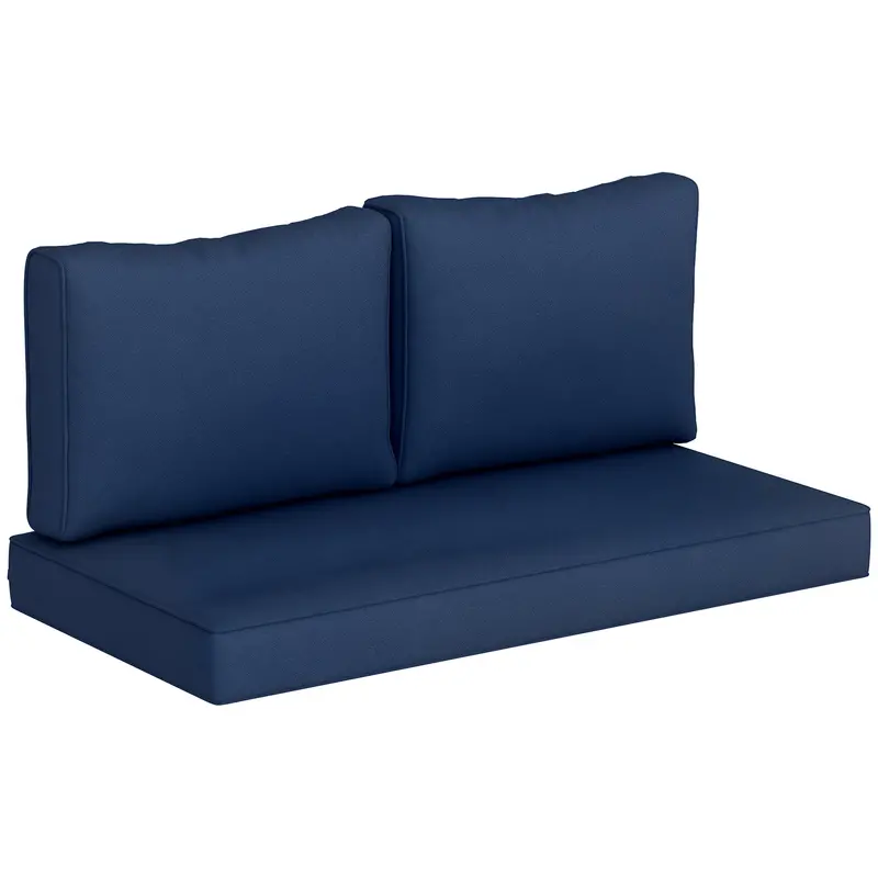2 Seater Outdoor Seat Cushions With Backrest, Navy Blue 1