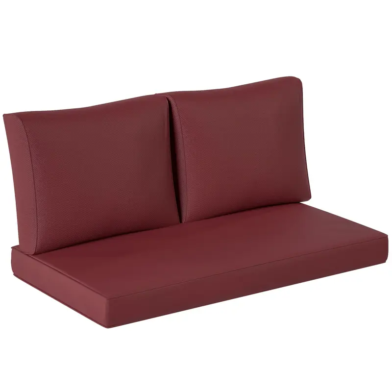 2 Seater Outdoor Seat Cushions With Backrest, Wine Red 1