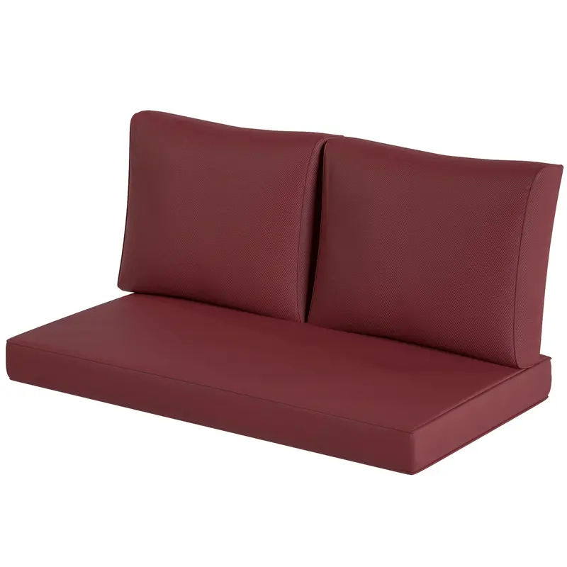 2 Seater Outdoor Seat Cushions With Backrest, Wine Red 2