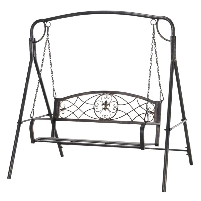 2 Seater Porch Swing Chair, Weather Resistant Outdoor Swing Seat With Metal Frame, Black 1
