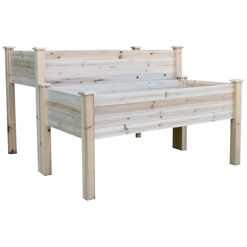 2-Tier Wooden Raised Garden Bed With 2 Compartments, Natural 1