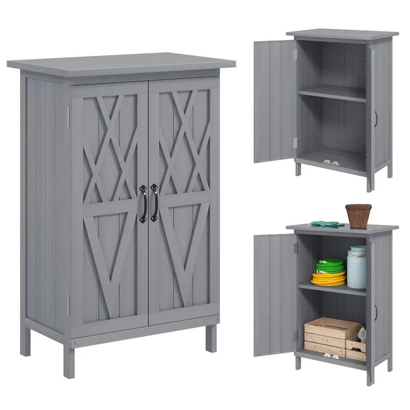 2-Tierwooden Garden Shed With Metal Tabletop Andh Magnetic Doors, Grey 1